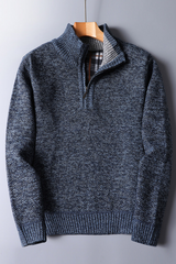 Warm Men's Knit Pullover - Half Zip, Wool Blend, Casual Blue - Tophatter Daily Deals