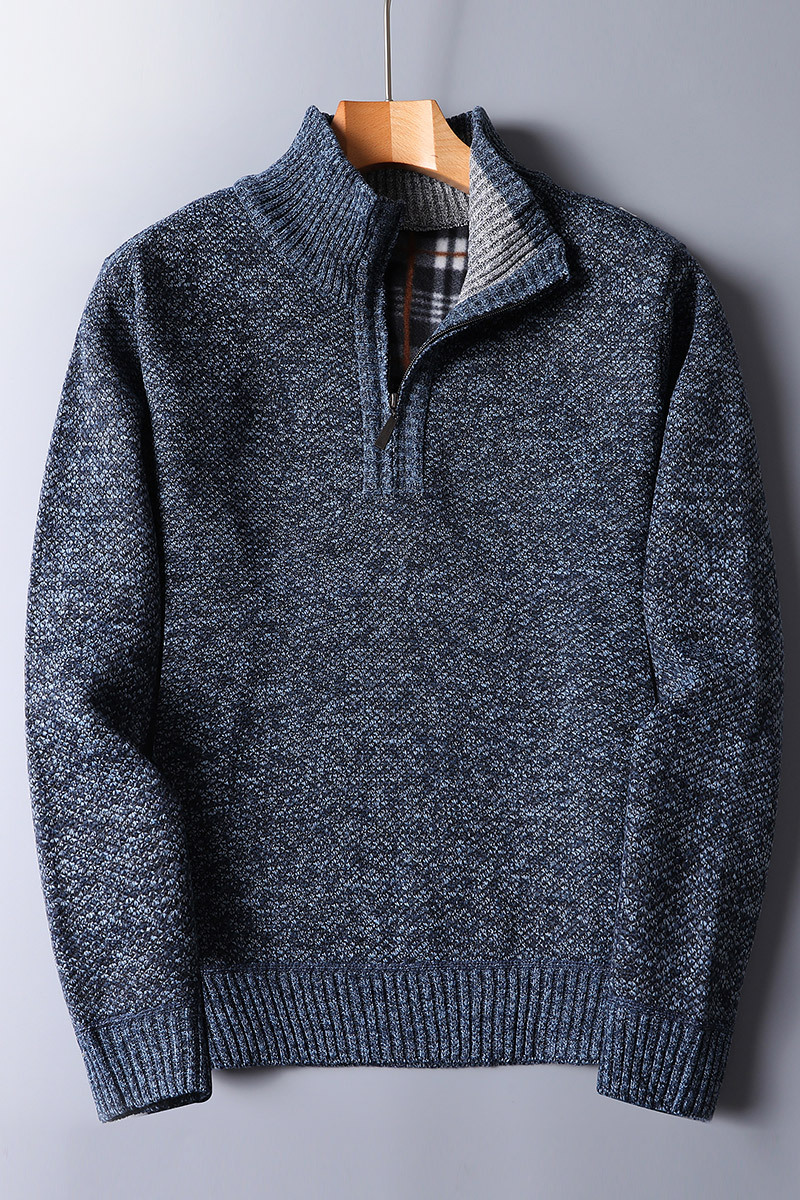 Warm Men's Knit Pullover - Half Zip, Wool Blend, Casual Blue - Tophatter Daily Deals