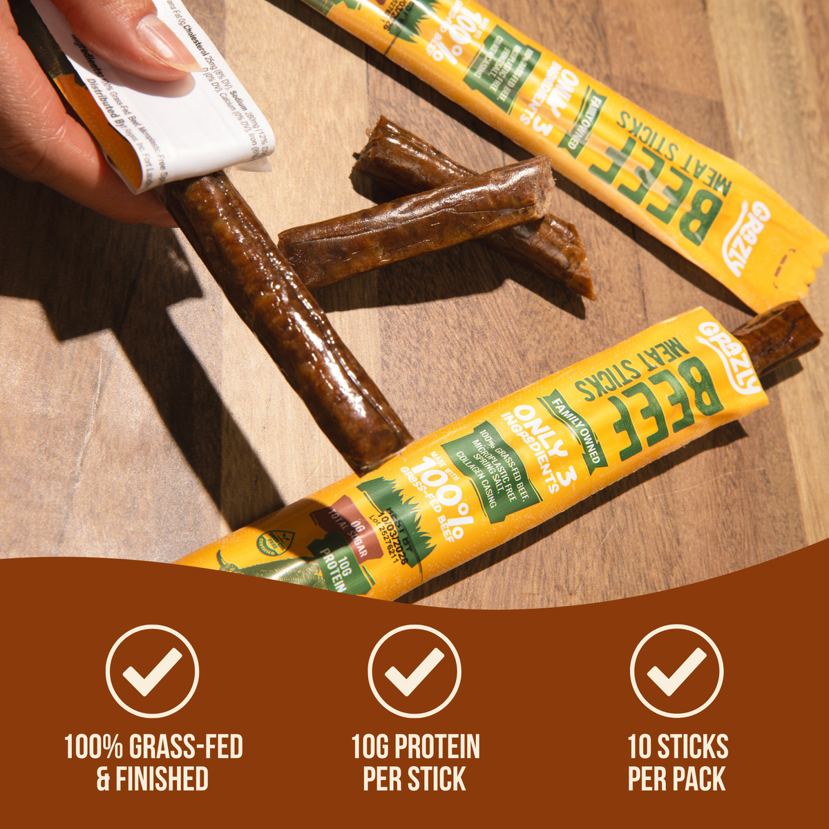 Plain Beef Meat Sticks - 100% Grass-Fed & Finished Health & Wellness - Tophatter Daily Deals