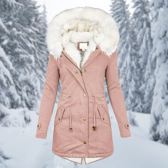 Warm Flattering Women's Parka - Longline, Faux Fur, Winter Light pink - Tophatter Daily Deals