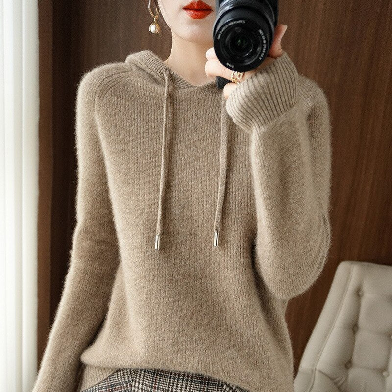 Soft Cozy Women's Hooded Sweater – Drop Shoulder Knit caramel - Tophatter Daily Deals