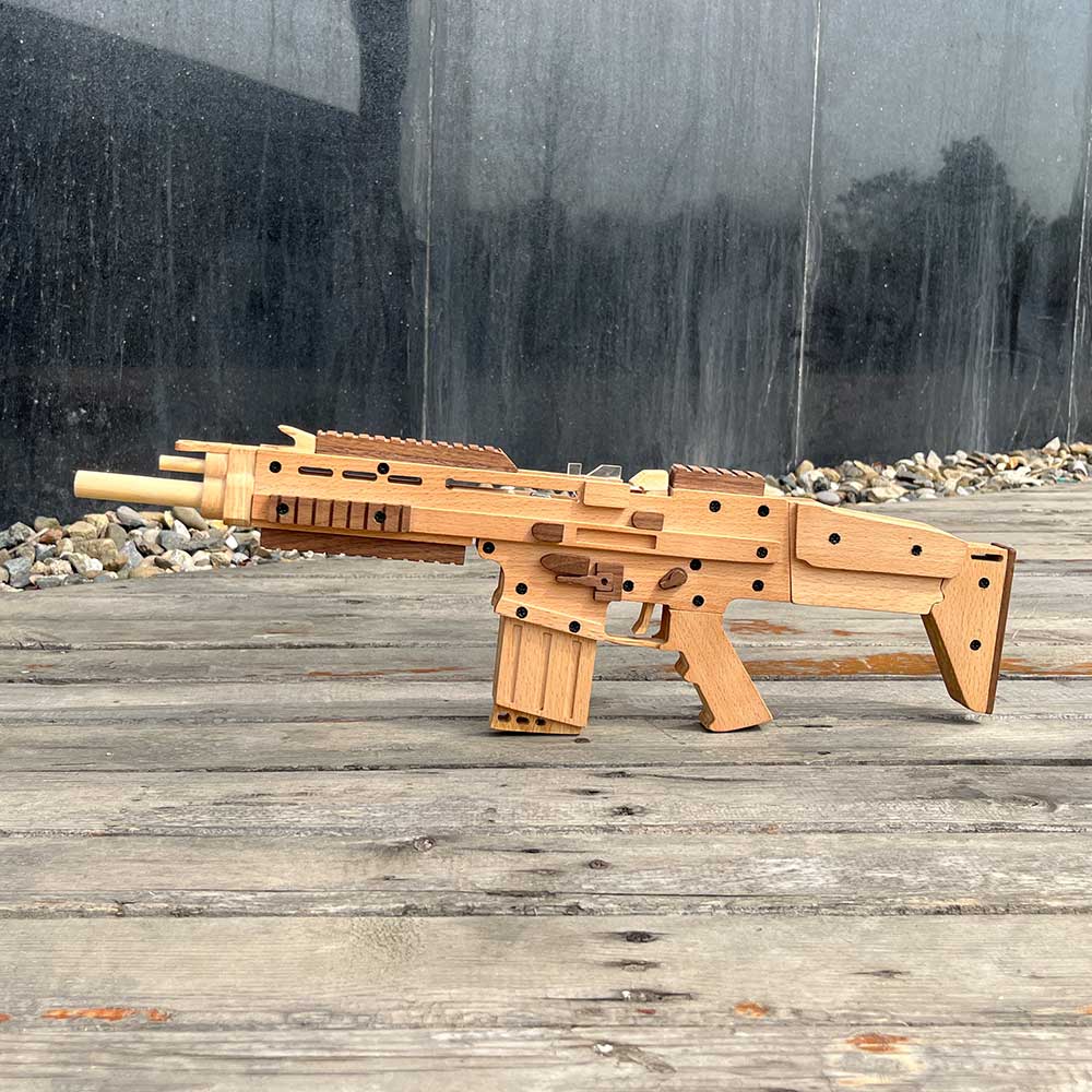 Wooden Scar Assault Rifle Replica Rubber Band Gun Model Kit - Tophatter Daily Deals
