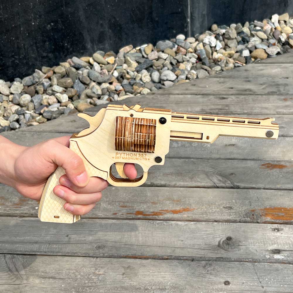 Assembled Revolver Wooden Rubber Band Gun Model Kit - Tophatter Daily Deals