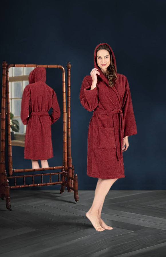 Nine West Hooded Terry Robe - 100% Turkish Cotton NIGHT RED Robes - Tophatter Daily Deals