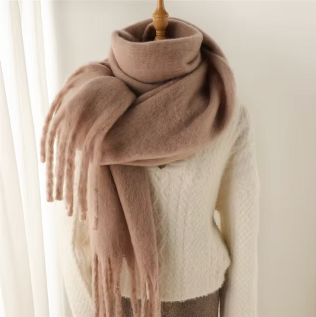 Oversized Cozy Women’s Winter Scarf -Blanket Style Cashmere Khaki One Size - Tophatter Daily Deals
