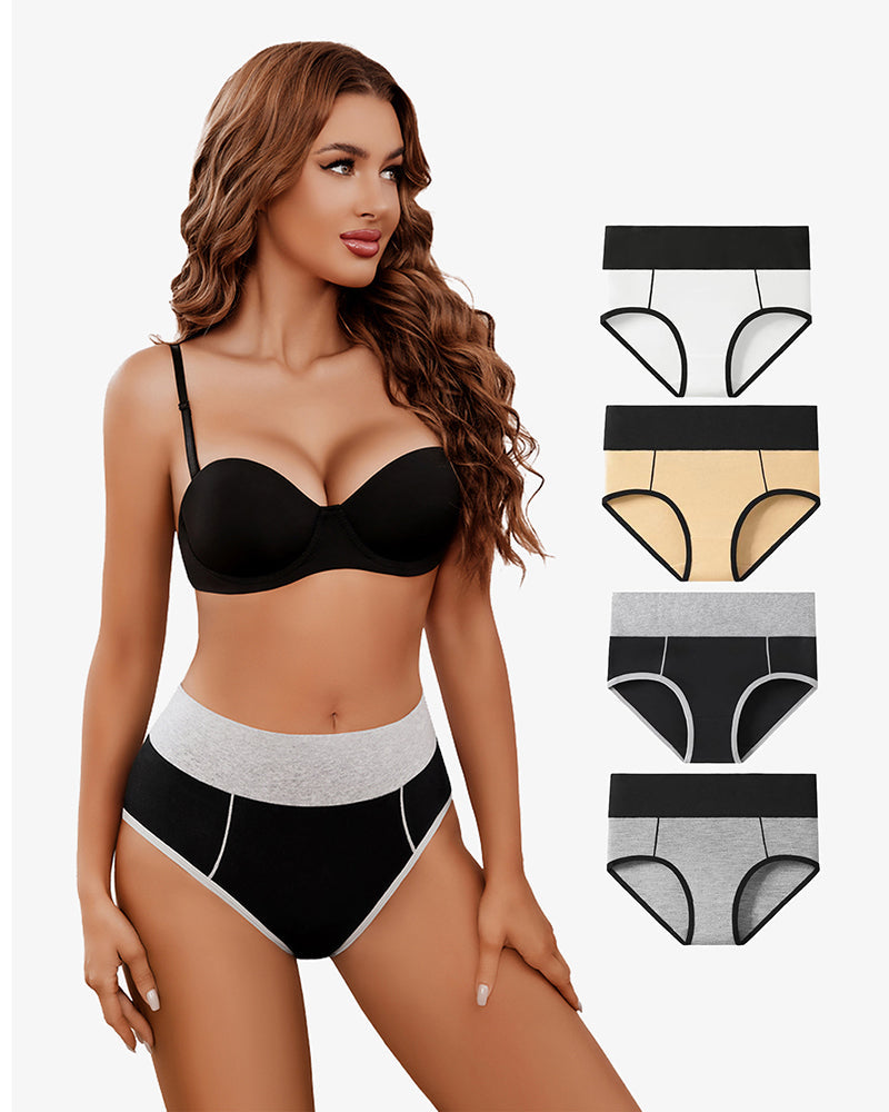 Cotton Hipster Panties High Waist Briefs 4 Packs-1 Lingeries-panties - Tophatter Daily Deals