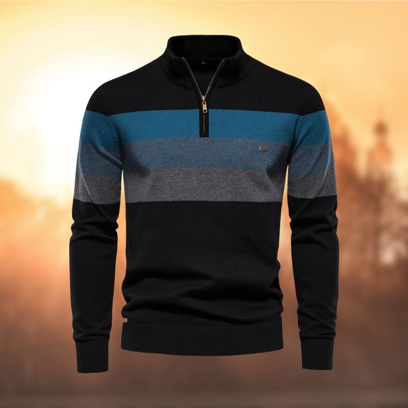 Soft Classic Men’s Zip Pullover - Striped Cotton Casual dark blue - Tophatter Daily Deals