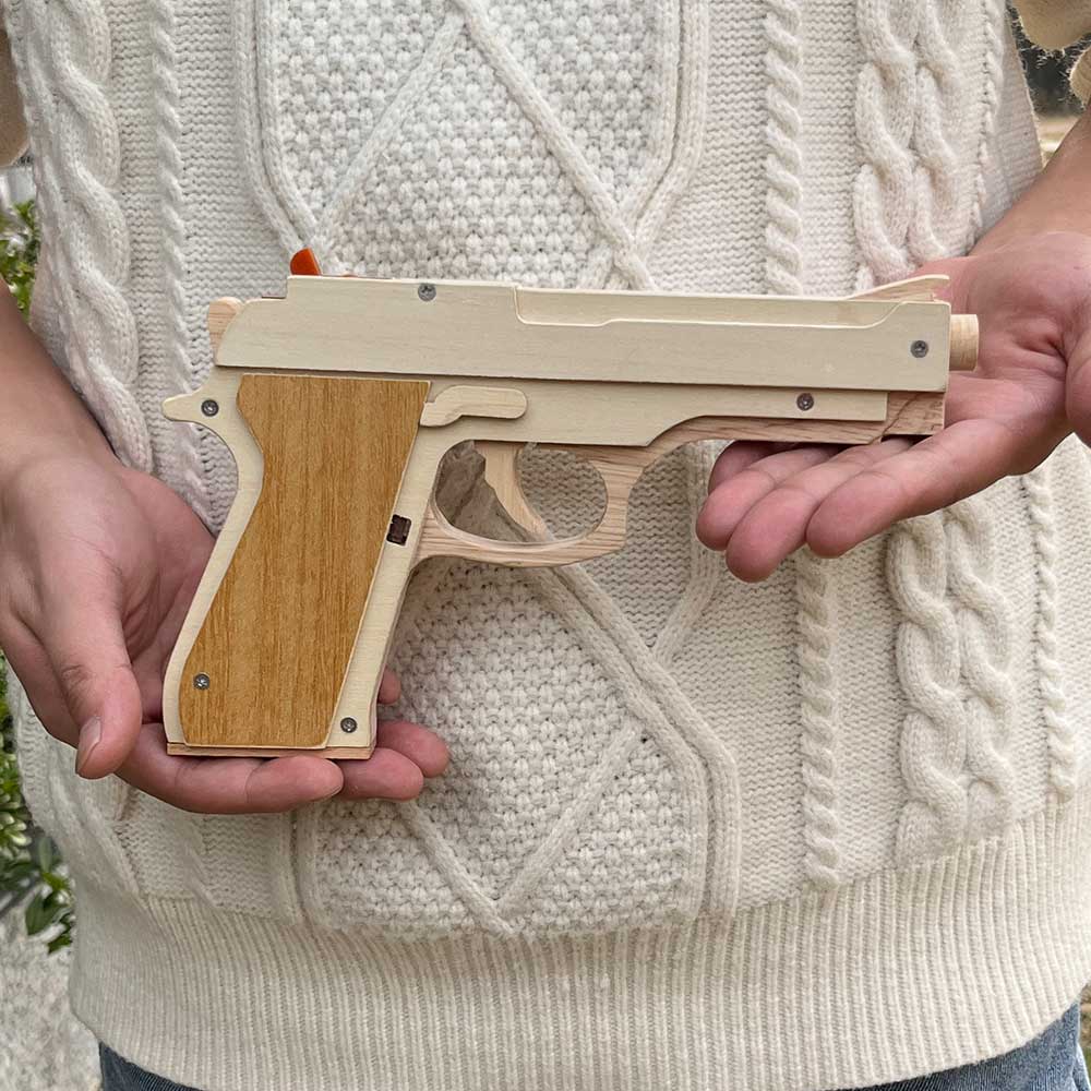 Solid Wooden Rubber Band M92F Pistol With Functional Clip - Tophatter Daily Deals