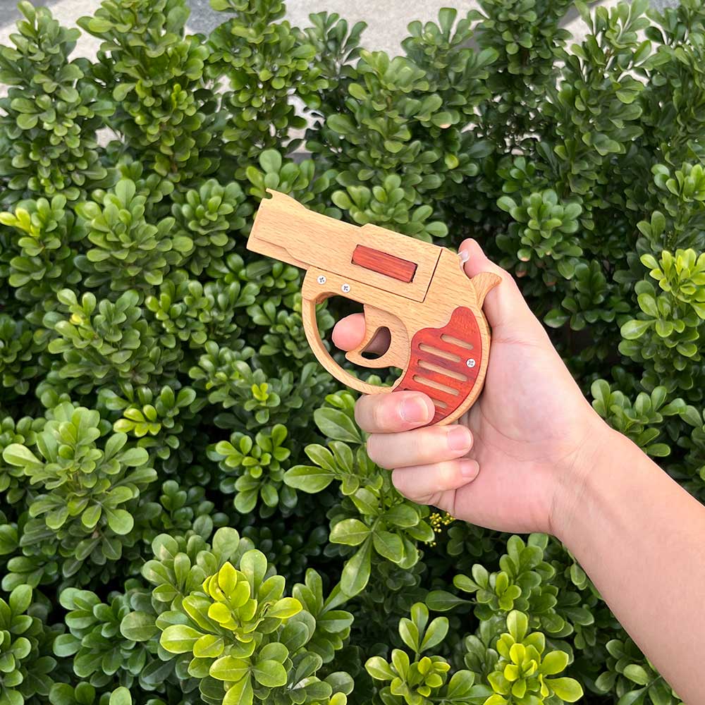 Solid Wood Mini Revolver Rubber Band Gun - Tophatter Daily Deals