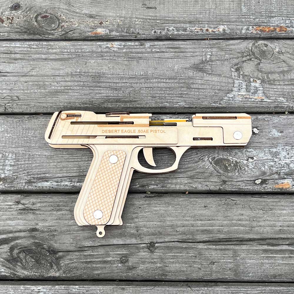 Assembled Wooden Rubber Band Gun Pistol Model Kit With Wooden bullets - Tophatter Daily Deals