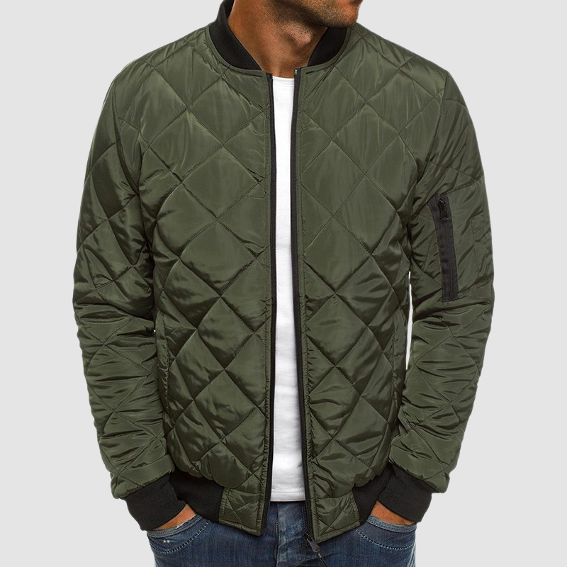 Lightweight Men's Quilted Jacket - Bomber, Ribbed Collar dark green - Tophatter Daily Deals