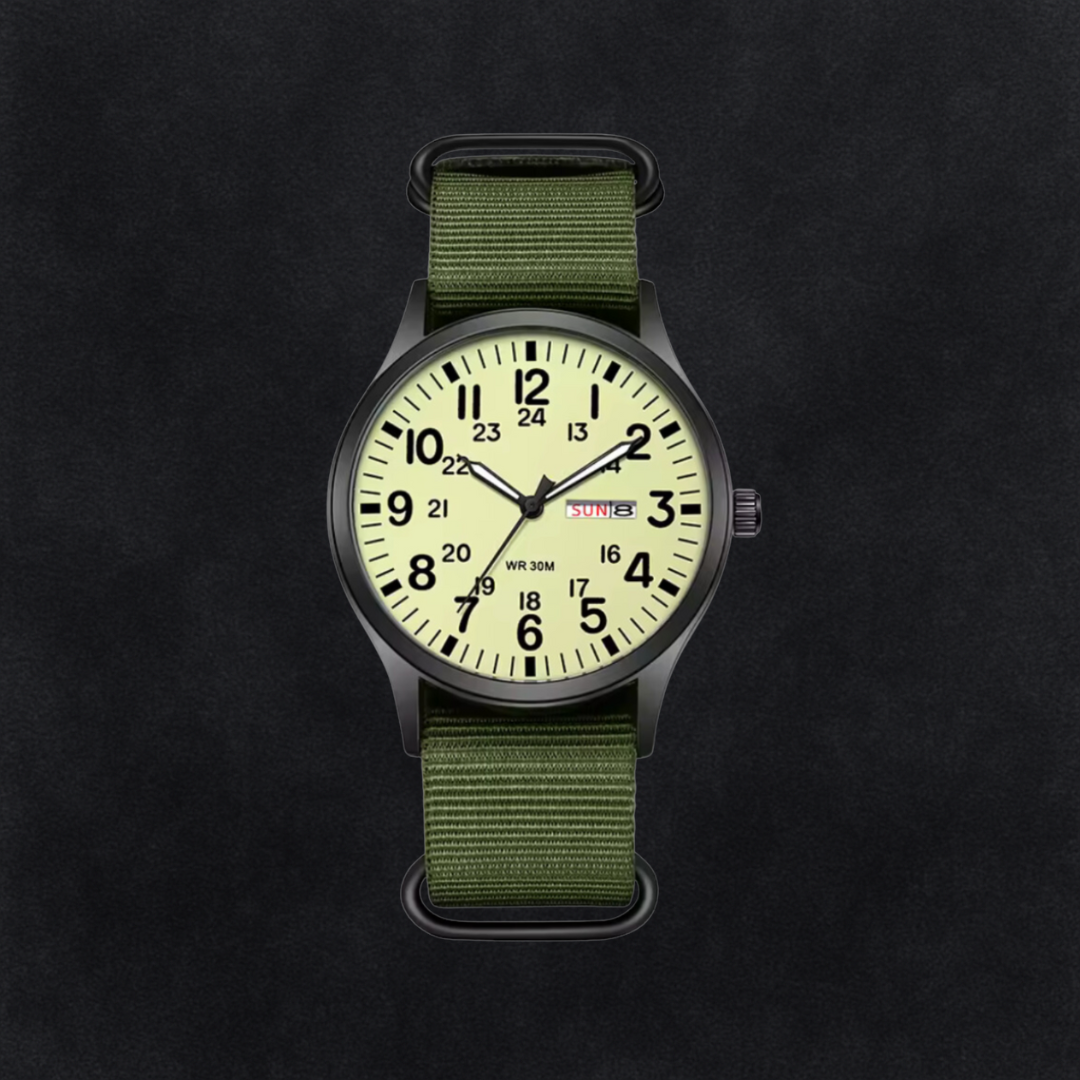 Durable Men’s Hiking Watch – Waterproof Stainless Steel Case, Nylon Strap, 42mm – Green Black Green Fluorescent Men's wristwatches - Tophatter Daily Deals