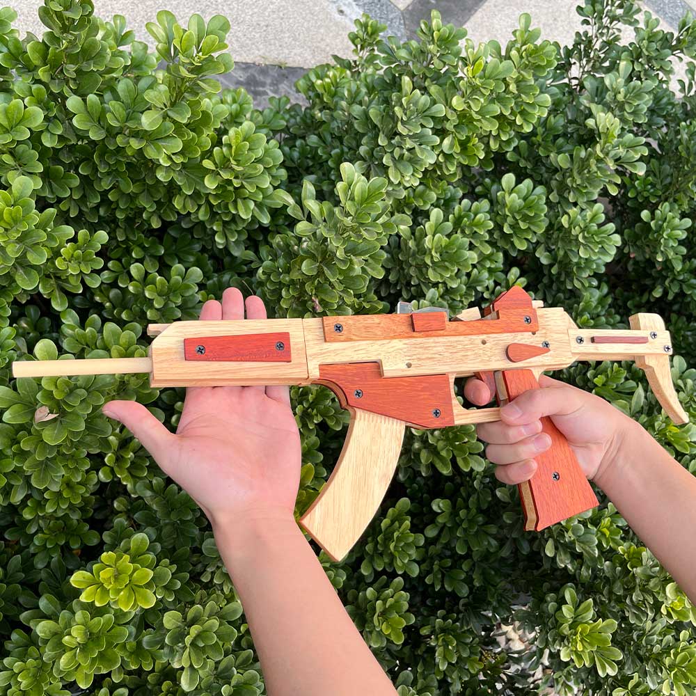 Solid Beech Wood MP5 SMG Replica Rubber Band Gun Model Kit - Tophatter Daily Deals