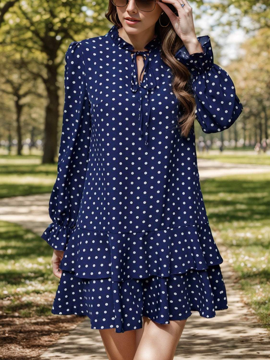 Layered Polka Dot Flounce Sleeve Mini Dress Casual Dresses - Tophatter Daily Deals