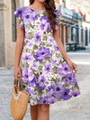 Printed Round Neck Tiered Dress Purple Casual Dresses - Tophatter Daily Deals