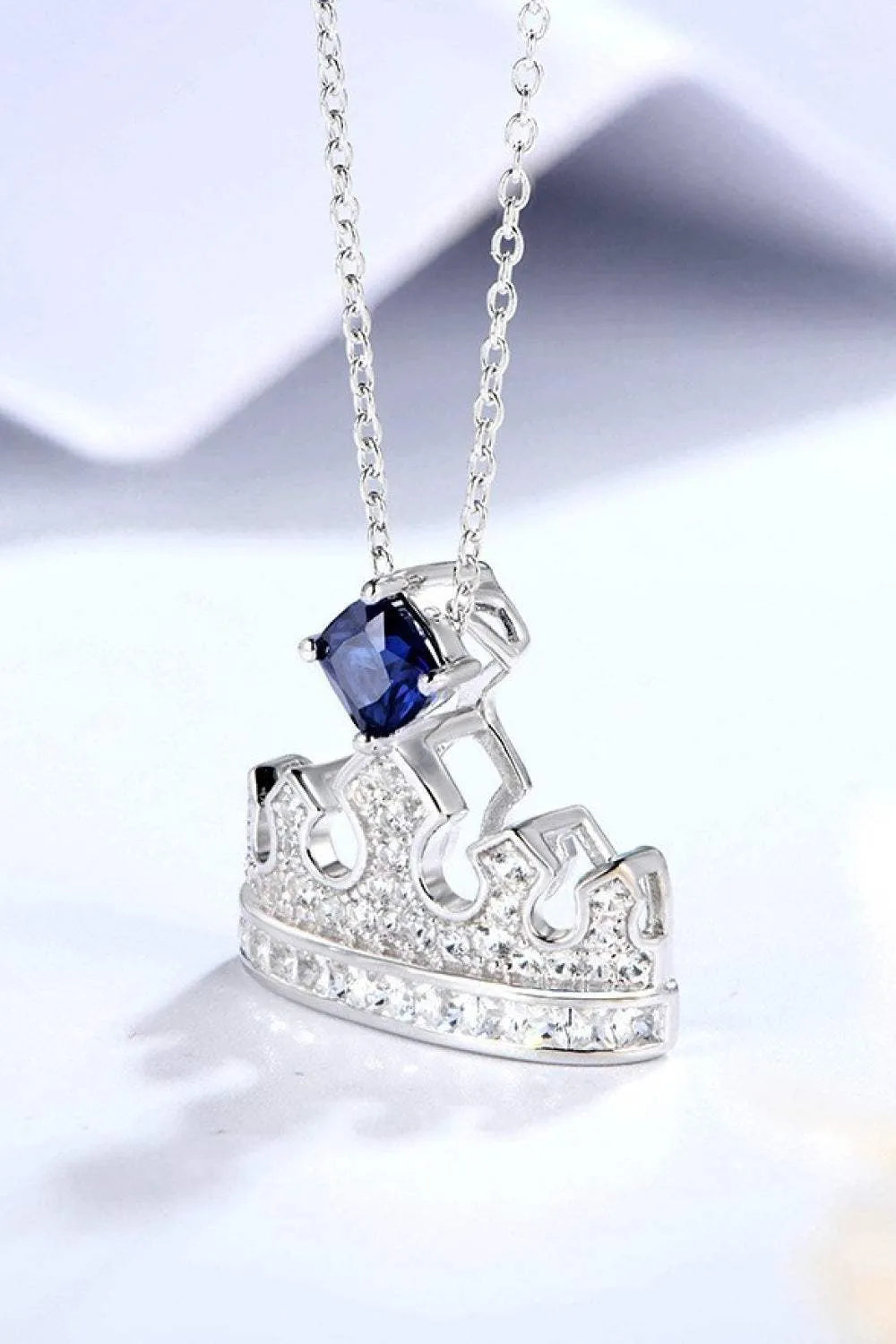 Zircon Lab-Grown Sapphire Crown Shape Pendant Necklace Necklaces - Tophatter Daily Deals