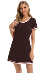 Contrast Trim Short Sleeve Lounge Dress Chocolate Sleep Dresses - Tophatter Daily Deals