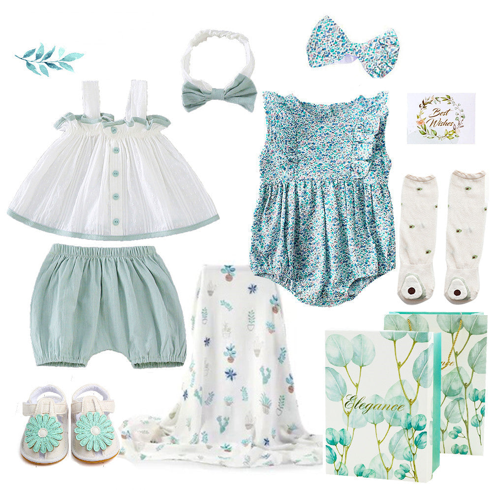 Baby Girl's Suit With Newborn Gift Box Fresh green Eucalyptu gift box 66cm 0 - Tophatter Daily Deals