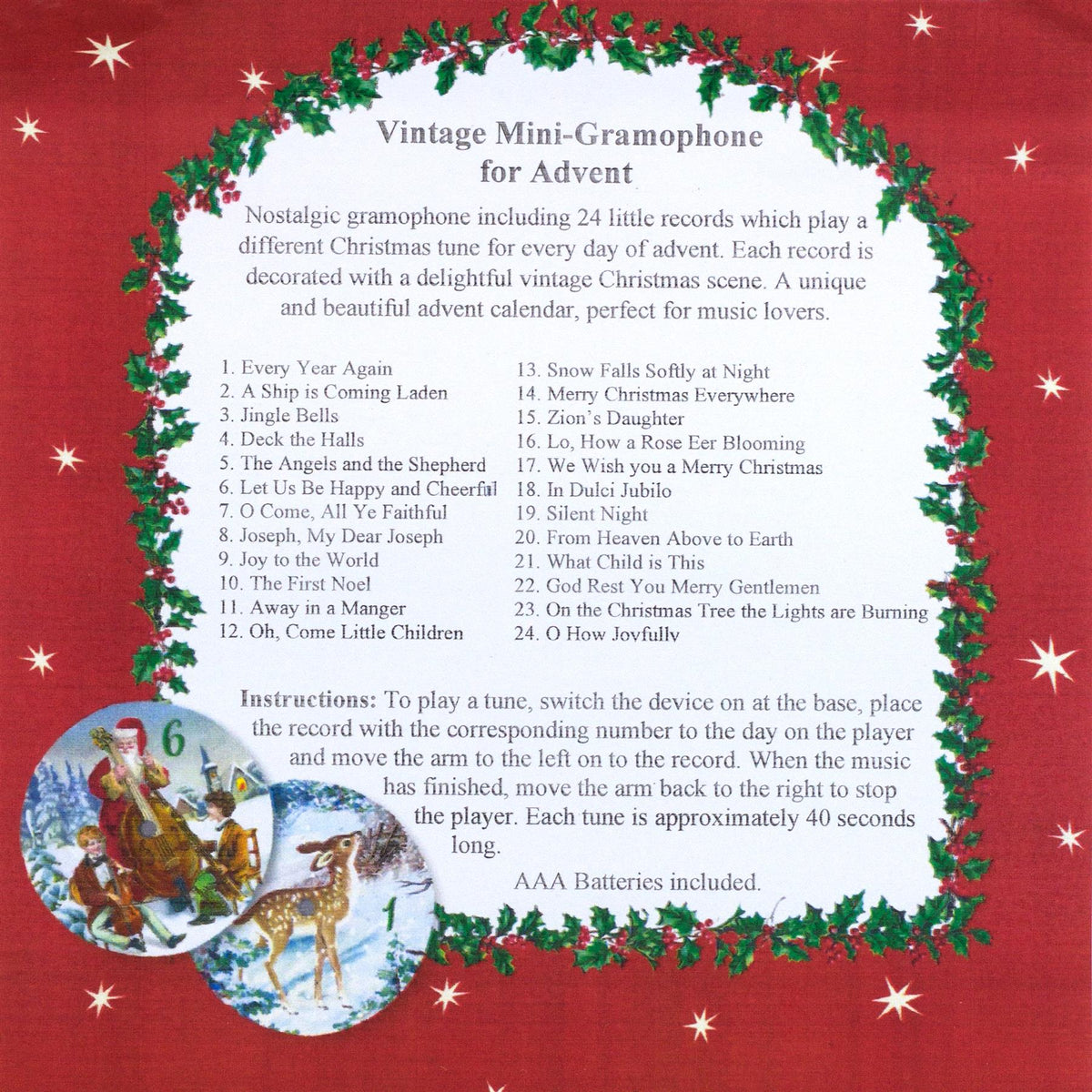Vintage Style Mini Gramophone Musical Advent Calendar | Christmas Music Box Christmas Advent Calendar | 24 Christmas Carols Songs Phonograph Advent Calendar - Tophatter Daily Deals