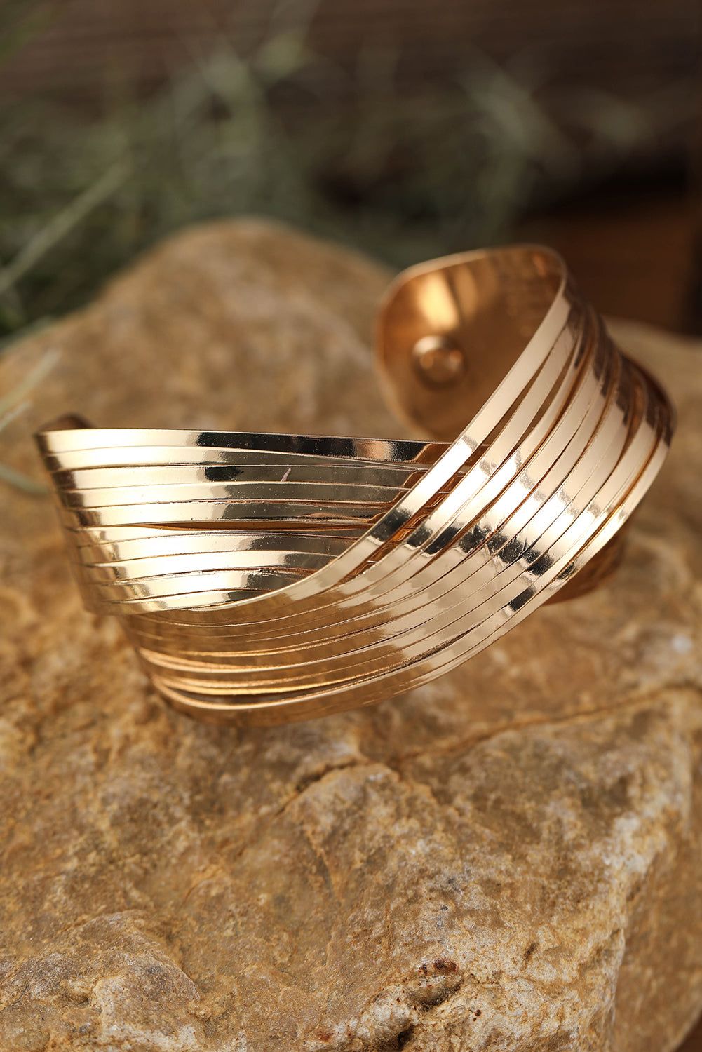 Gold Textured Crossover Metal Cuff Wide Bracelet Bracelets - Tophatter Daily Deals