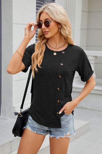 Round Neck Short Sleeve T-Shirt Black Women's T-Shirts - Tophatter Daily Deals