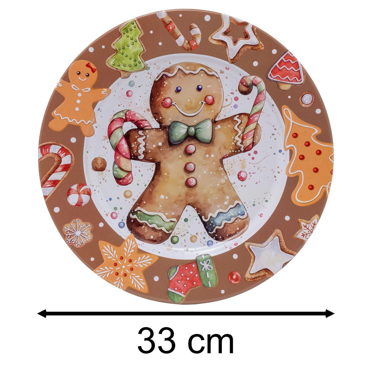 Gingerbread Christmas Tin Platter | Round Christmas Serving Tray Platter - 33cm Tray - Tophatter Daily Deals