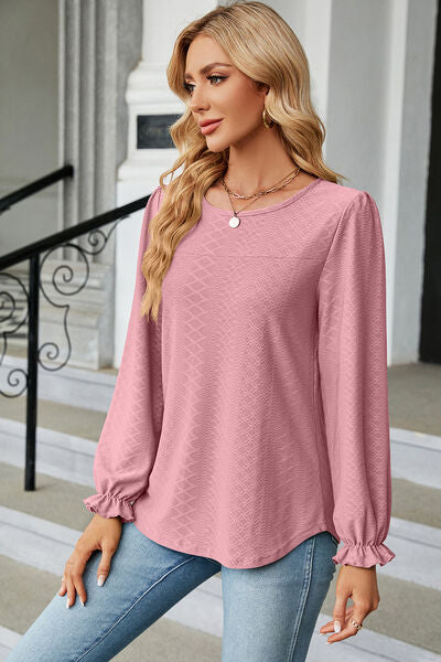 Round Neck Flounce Sleeve T-Shirt Blush Pink Women's T-Shirts - Tophatter Daily Deals