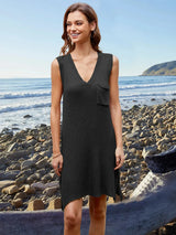 Pocketed Slit V-Neck Sleeveless Dress Casual Dresses - Tophatter Daily Deals