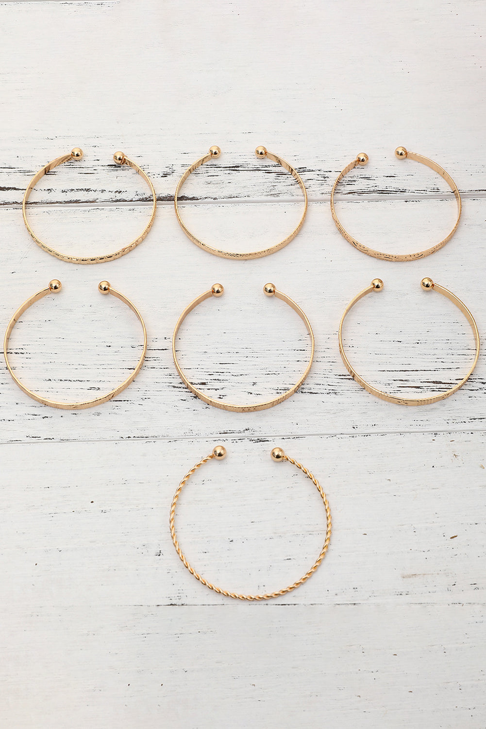 Gold 7pcs Textured Open Alloy Bangle Set Bracelets - Tophatter Daily Deals