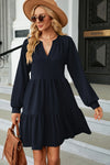 Ruched Notched Long Sleeve Mini Dress Navy Casual Dresses - Tophatter Daily Deals