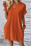 Pocketed Round Neck Short Sleeve Dress Casual Dresses - Tophatter Daily Deals