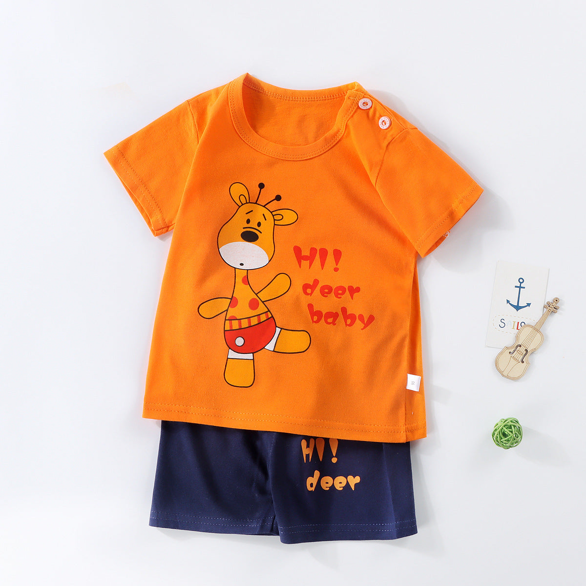 Boys And Girls Summer T-shirt Half Sleeve Suit Shorts Thin Orange Lucky Deer 0 - Tophatter Daily Deals