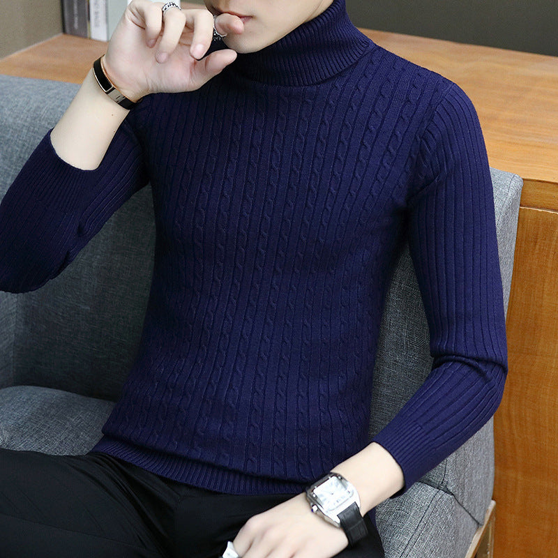 Fitted Men’s Turtleneck Sweater - Slim Fit Cotton Blend Navy Blue 3D Changing Face Moving Picture Frame - Tophatter Daily Deals