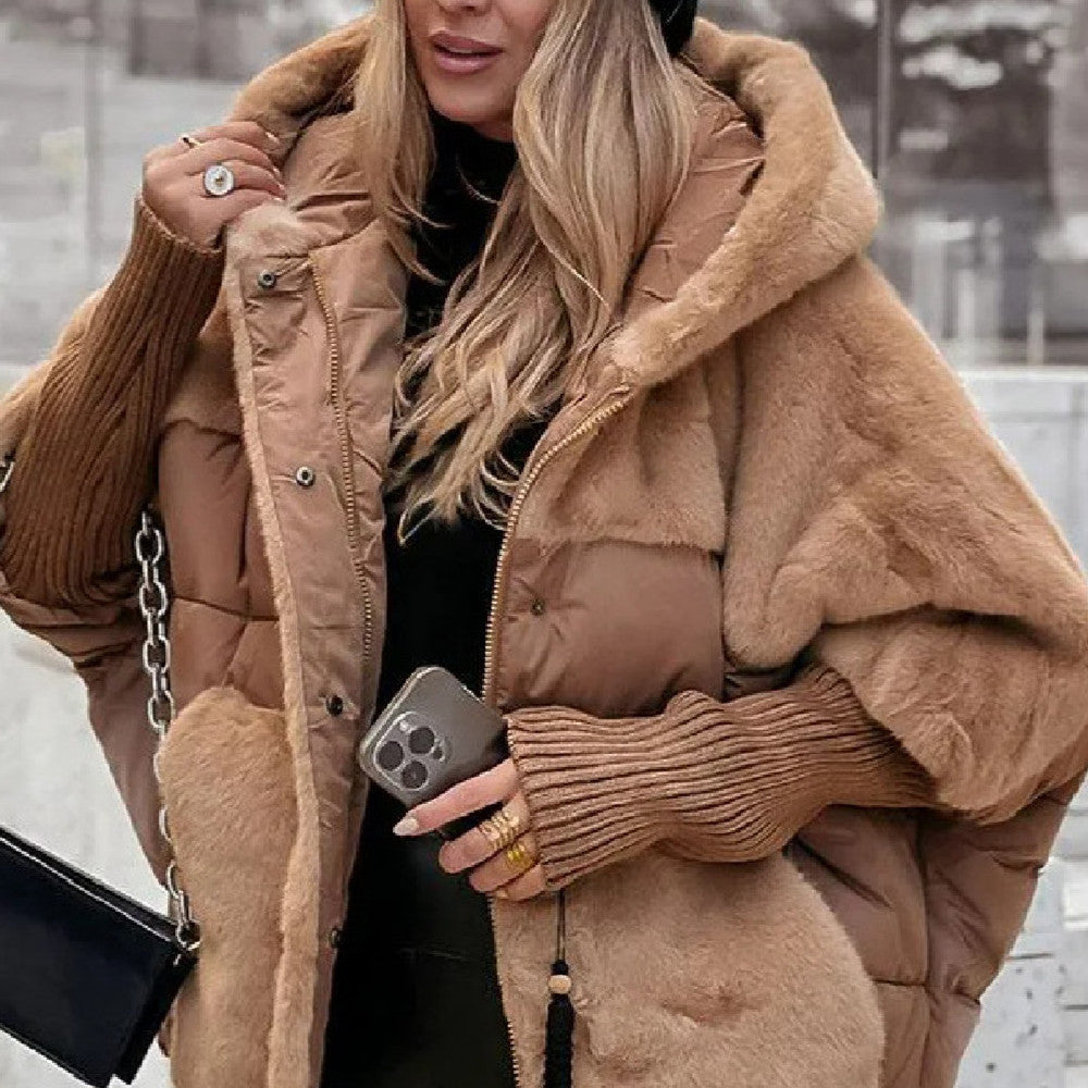 Insulating Womens Hooded Coat - Oversized Faux Fur Winter Deep Khaki 3D Changing Face Moving Picture Frame - Tophatter Daily Deals