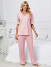 Printed V-Neck Top and Pants Lounge Set Dusty Pink Loungewear Sets - Tophatter Daily Deals