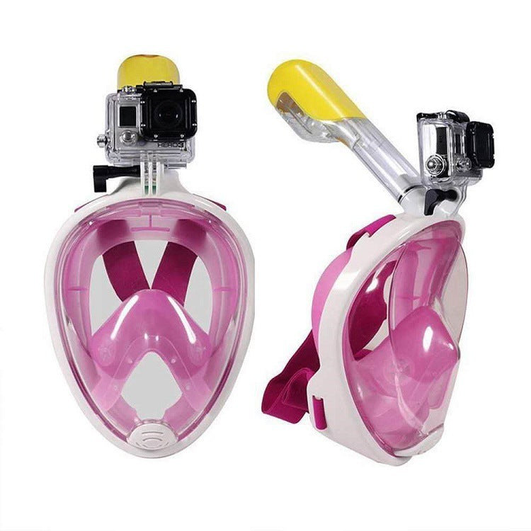 Anti Fog Snorkeling Full Face Mask Silicone Full Dry Diving Goggles With Camera Purple XL 0 - Tophatter Daily Deals