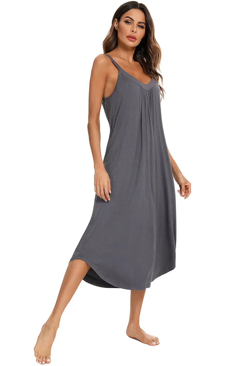 V-Neck Midi Lounge Dress Sleep Dresses - Tophatter Daily Deals