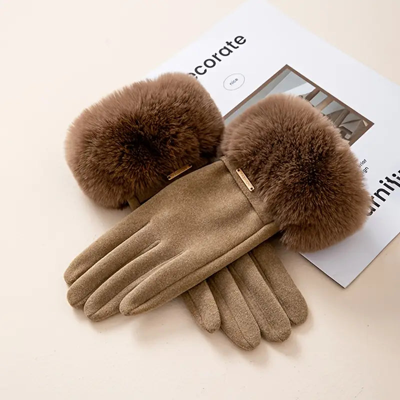 Insulating Women's Gloves - Fur Cuff, Suede, For Commuting - Tophatter Daily Deals
