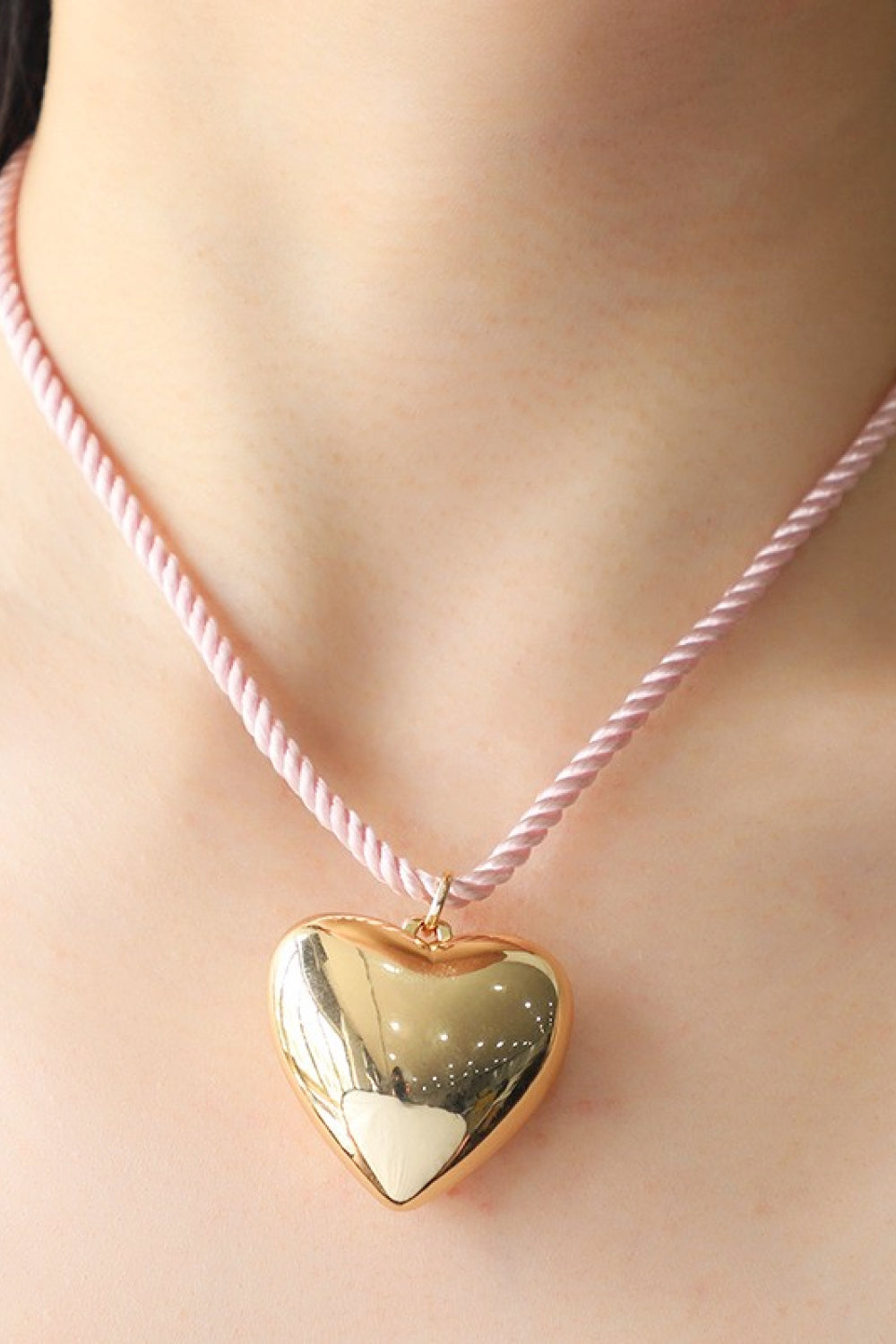 Heart Pendant Rope Necklace Pink Gold One Size Necklaces - Tophatter Daily Deals