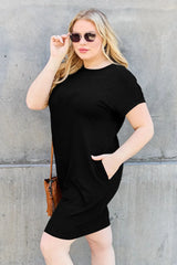 Basic Bae Bamboo Full Size Round Neck Short Sleeve Dress with Pockets Casual Dresses - Tophatter Daily Deals