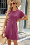 Heathered Round Neck Short Sleeve Dress Cerise Casual Dresses - Tophatter Daily Deals