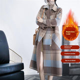 Warm Women's Checked Wool Mid-Length Coat - Double-Breasted Picture Color Thickening 3D Changing Face Moving Picture Frame - Tophatter Daily Deals