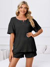 Notched Short Sleeve and Shorts Lounge Set Black Loungewear Sets - Tophatter Daily Deals