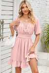 Ruched Ruffle Hem Short Sleeve Dress Casual Dresses - Tophatter Daily Deals