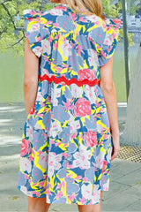 Ruffled Printed Cap Sleeve Mini Dress Casual Dresses - Tophatter Daily Deals