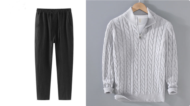 Warm Men Cable Knit Sweater - Half Zip, Cotton, Casual 3D Changing Face Moving Picture Frame - Tophatter Daily Deals