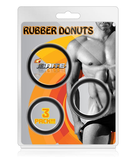 Rubber Donuts (Black) – 3 Pc Phthalate-Free Cock Rings Set > Cock Ring > Sets - Tophatter Daily Deals