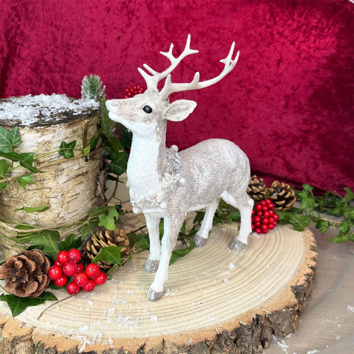 Beautiful Resin Reindeer Ornament | Deer Stag Figurine Christmas Statue - 21cm Ornament - Tophatter Daily Deals