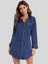 Button Up Lapel Collar Night Dress with Pocket Peacock Blue Sleep Dresses - Tophatter Daily Deals