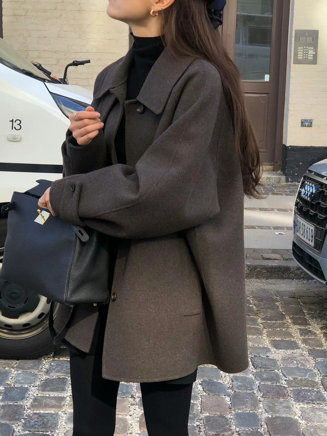 Warm Classic Women Wool Coat - Midlength A Line For Winter Brown Free Size 3D Changing Face Moving Picture Frame - Tophatter Daily Deals